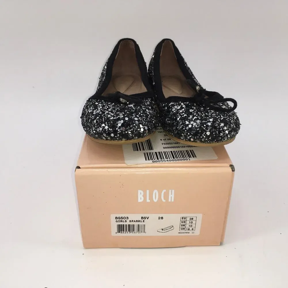 Bloch Helia Girls Sparkle Ballet Flats Shoe US 10 EU28 Silver Black Leather Sole